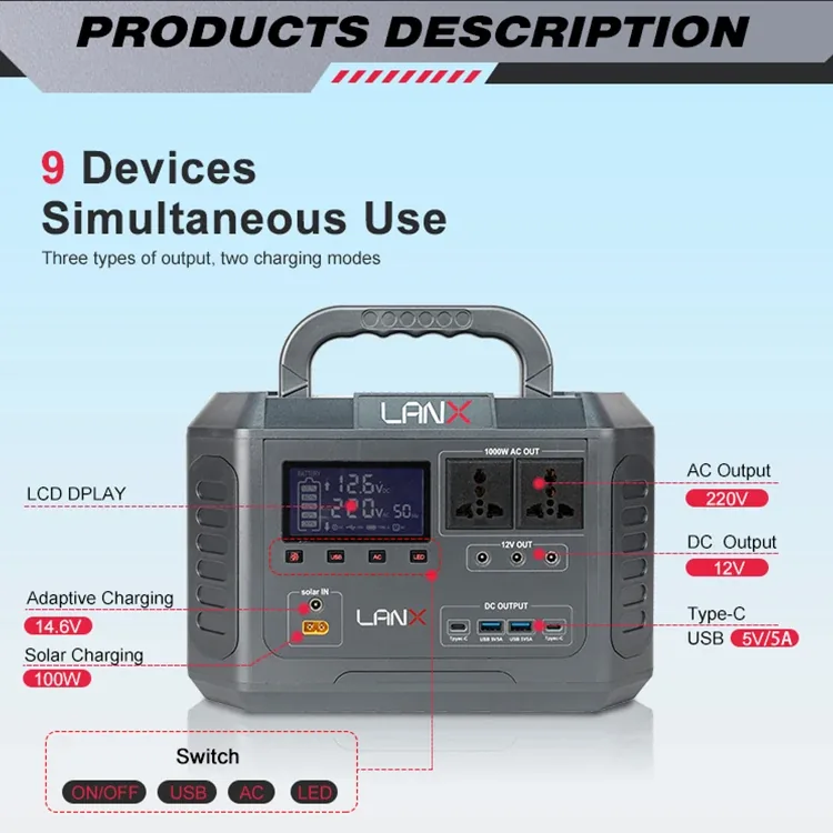 LANX LX-ABS09 Portable Solar Power Station, 600W or 1000W photo 5
